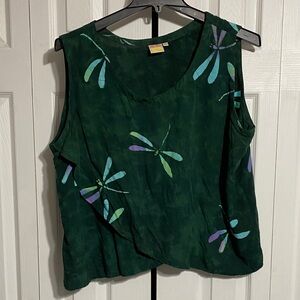 Del Sole green dragonfly tie dye tank top shirt size 2X